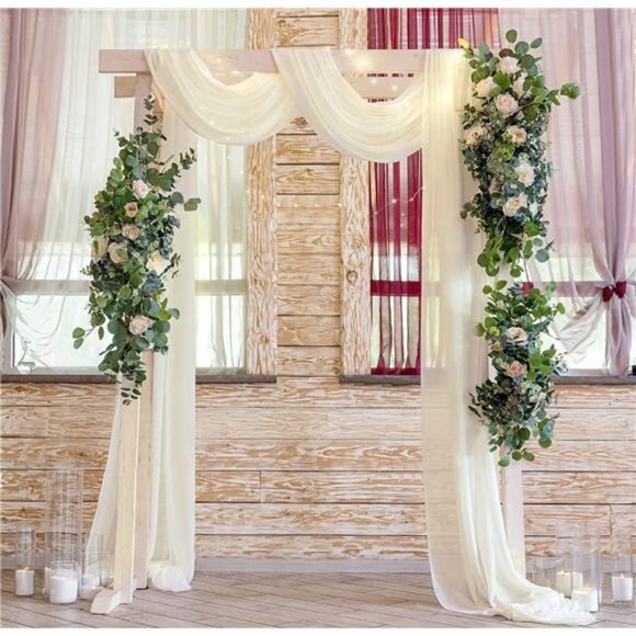 Wedding Arch Fabric Drape Beige 3 Panels 6 Yards Sheer Backdrop Curtain Chiffon - Picture 2 of 7